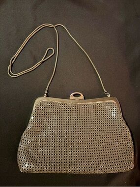 New Italian Silver Mesh Evening Clutch with Chain Strap Made in Hong Kong
